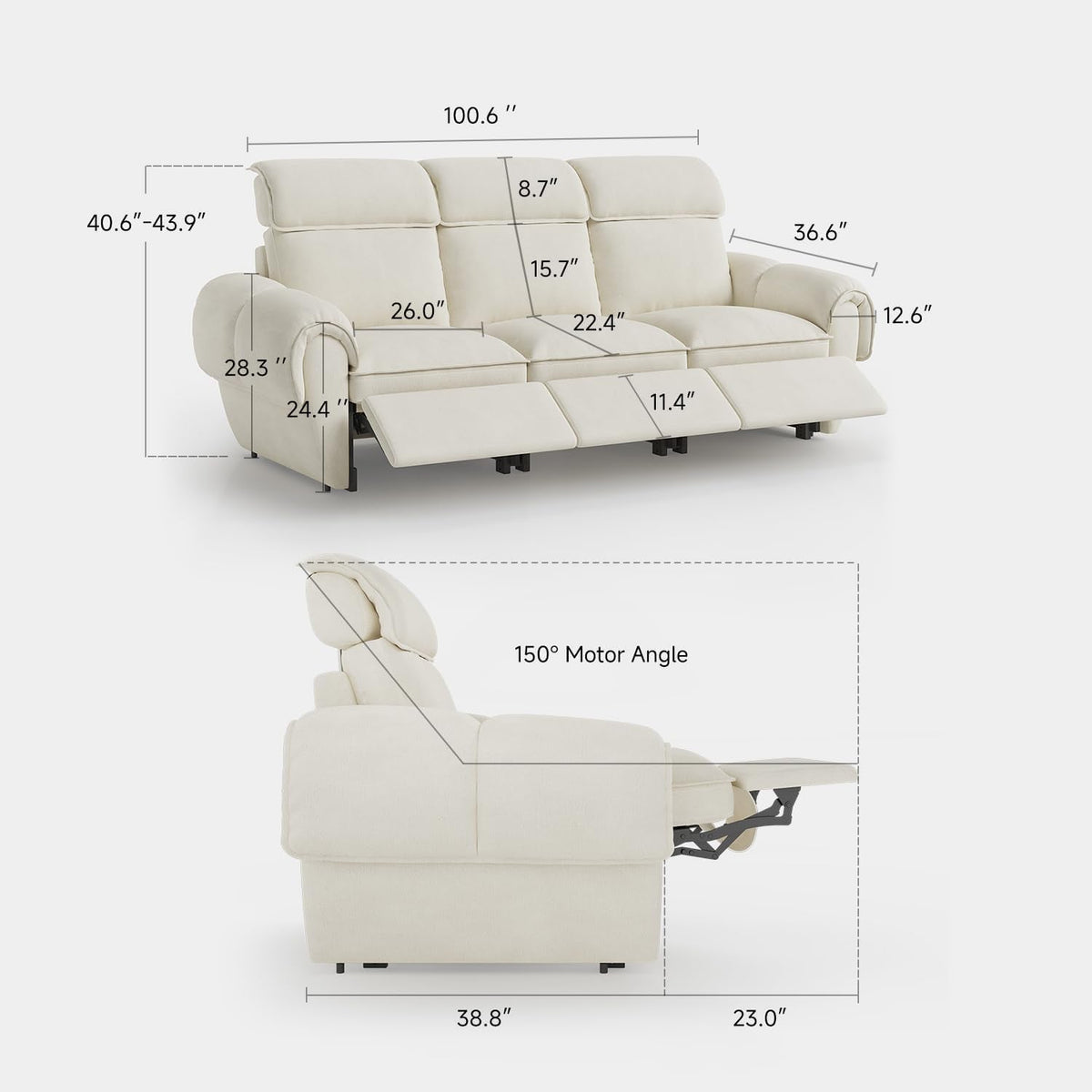 Modular Sectional Sofa Off White Reclining Cushions ShipItFurniture