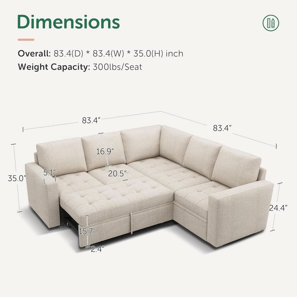 Beige Modular Sleeper Sectional Sofa With StorageBin ShipItFurniture