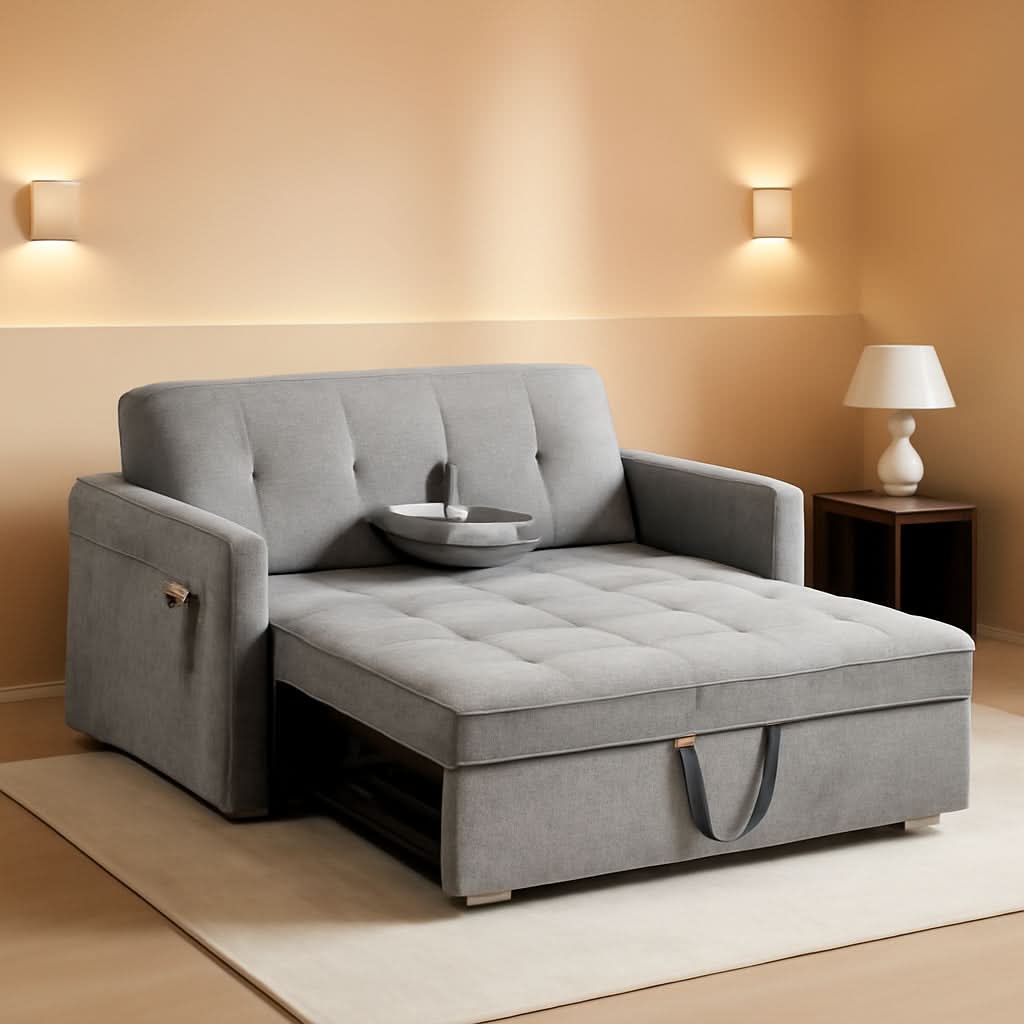 57 Inch Convertible Sofa Bed With USB Charging Ports Grey ShipItFurniture