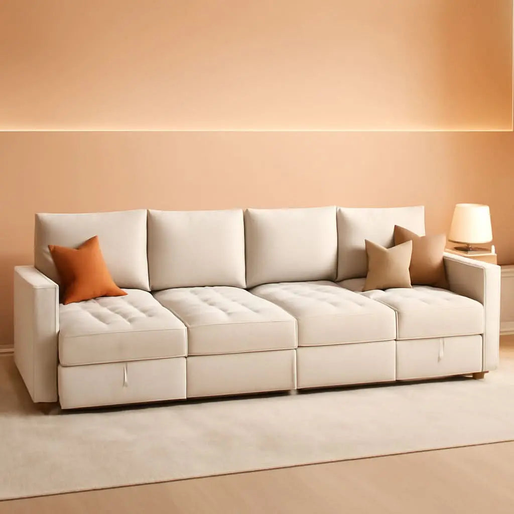 Beige Modular Sleeper Sectional Couch With Storage ShipItFurniture