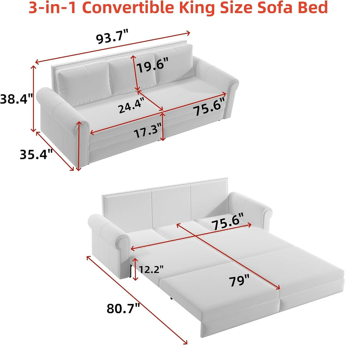 King Size Multifunctional Sleeper Sofa Beige Velvet ShipItFurniture