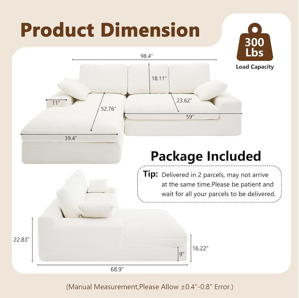 98.4Inch Cloud Modular Sectional Sofa Beige Chaise ShipItFurniture