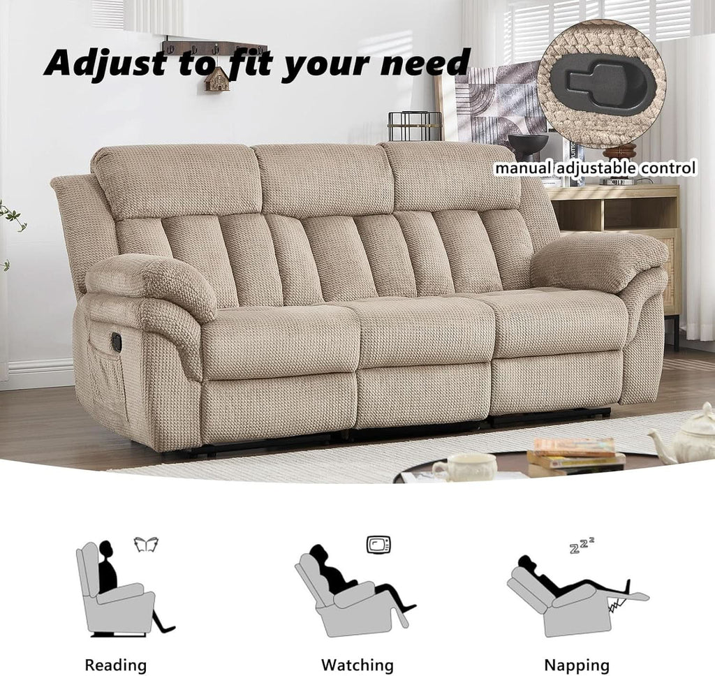 Deluxe Light Brown Three Seater Manual Recliner Sofa ShipItFurniture