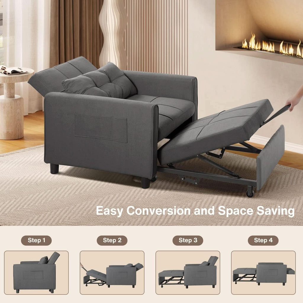Dark Gray Sleeper Chair Bed Three In One Convertible Modern Linen Fabric Sofa ShipItFurniture