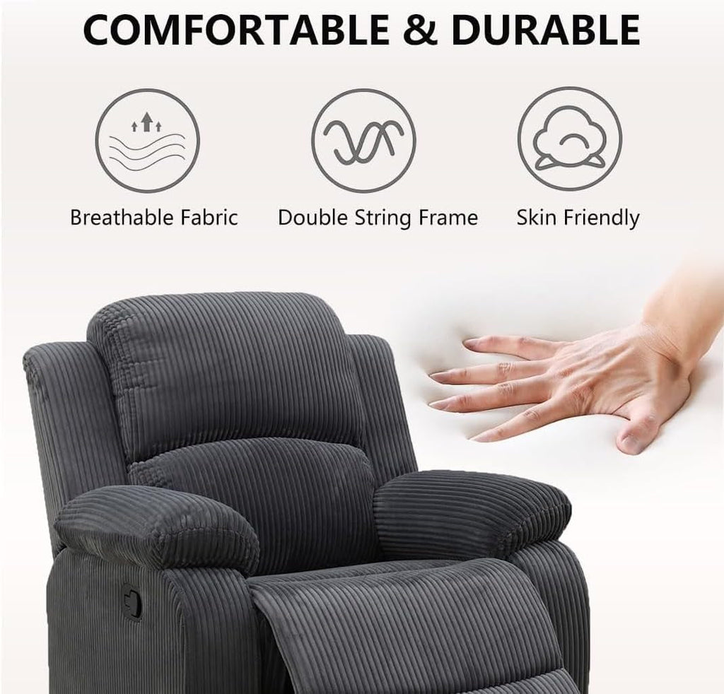 Midnight Grey Corduroy Manual Recliner Sectional Sofa ShipItFurniture