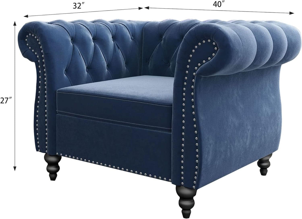 Blue Velvet 2 Piece Living Room Set Sofa Loveseat Chair For Living Room And Office ShipItFurniture