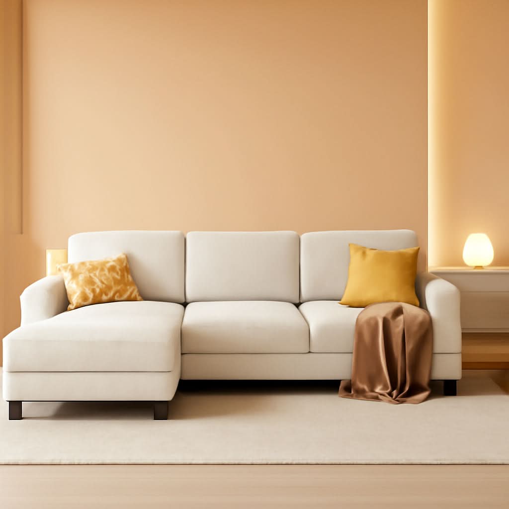 White Linen Sectional Sofa U Shaped 4 Seat Chaise Couch ShipItFurniture