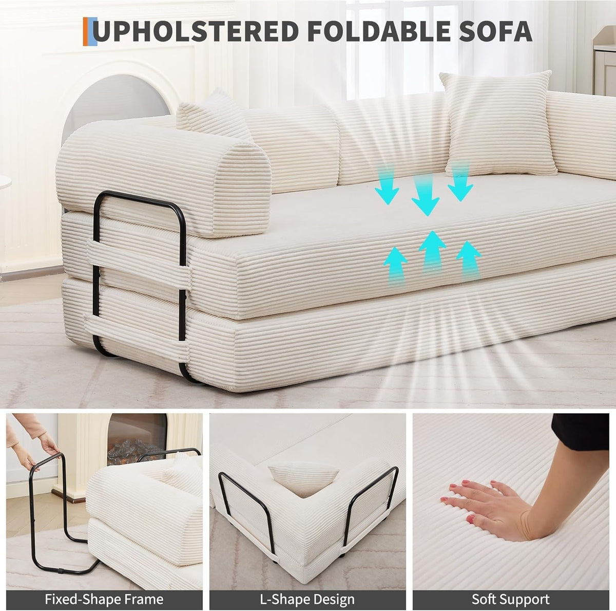 79 Inch Convertible Sofa Bed Beige Upholstery Comfort ShipItFurniture