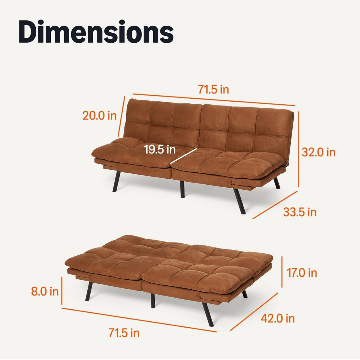 Brown Transformable Loveseat With Memory Foam Sleeper ShipItFurniture