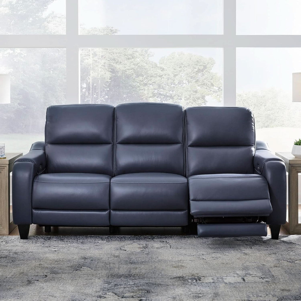 Cerulean Leather Wall Hugger Power Reclining Sofa ShipItFurniture