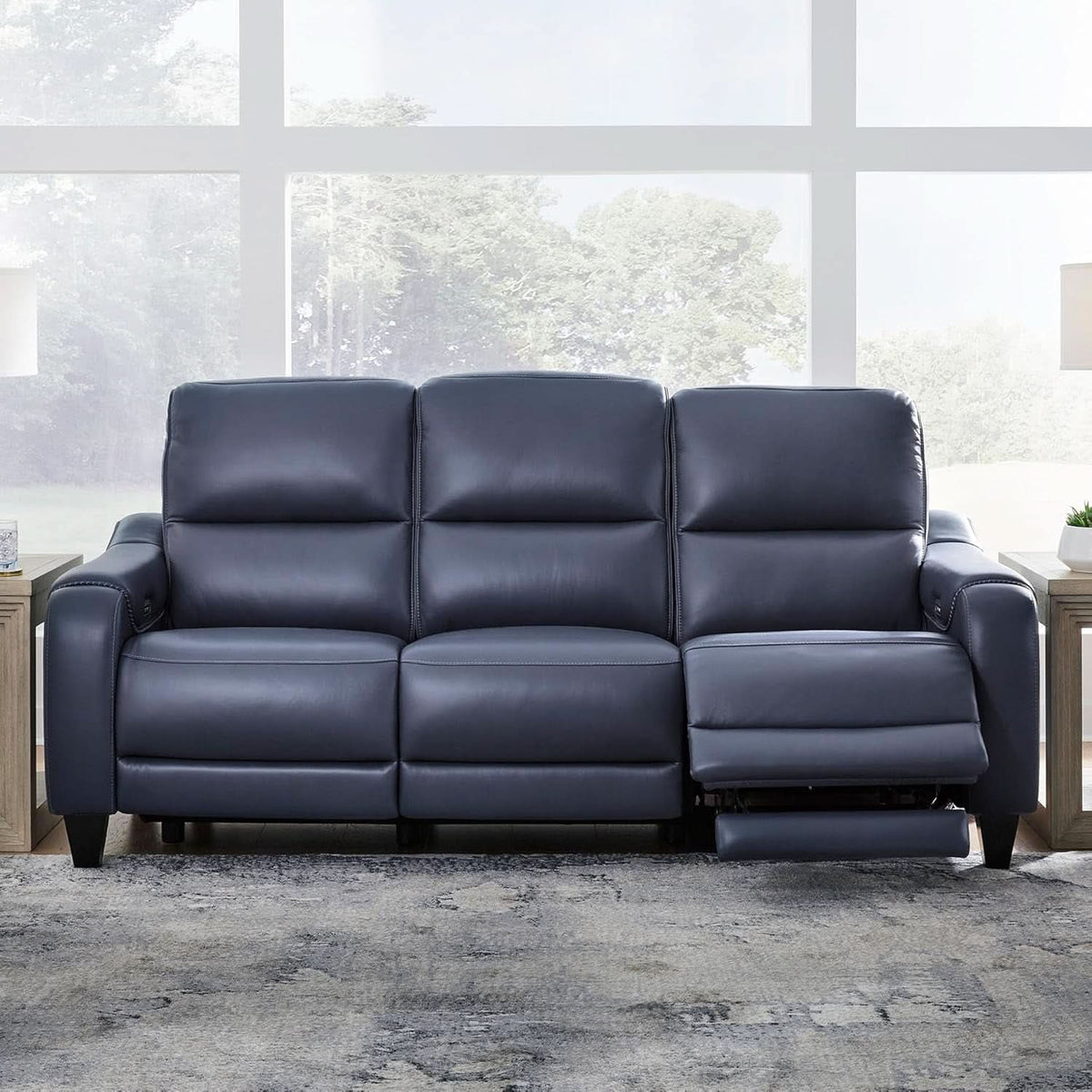 Cerulean Leather Wall Hugger Power Reclining Sofa ShipItFurniture