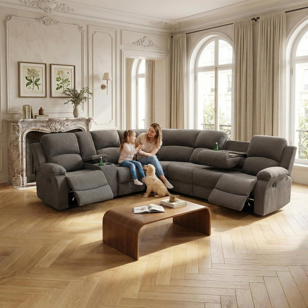 Comfortable Recliner Sectional Sofa Peanut Cup Holders ShipItFurniture