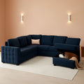 Blue Velvet U Shaped Sleeper Sofa With Pull Out Bed ShipItFurniture