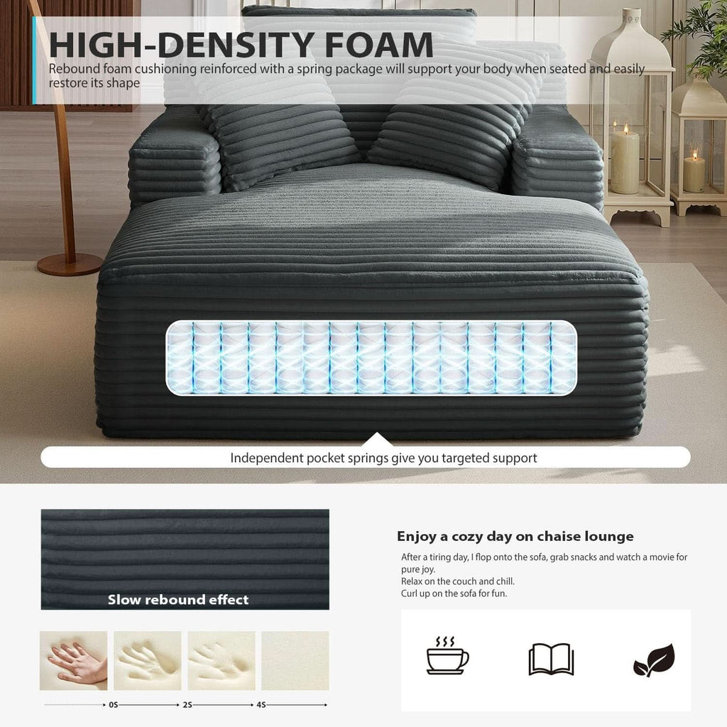 Sumptuously Oversized Dark Grey Chaise Lounge Chair ShipItFurniture