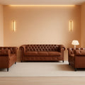 3 Piece Chesterfield Leather Sofa Set With Rolled Arms And Nailhead Trim Modern Brown Living Room Set ShipItFurniture
