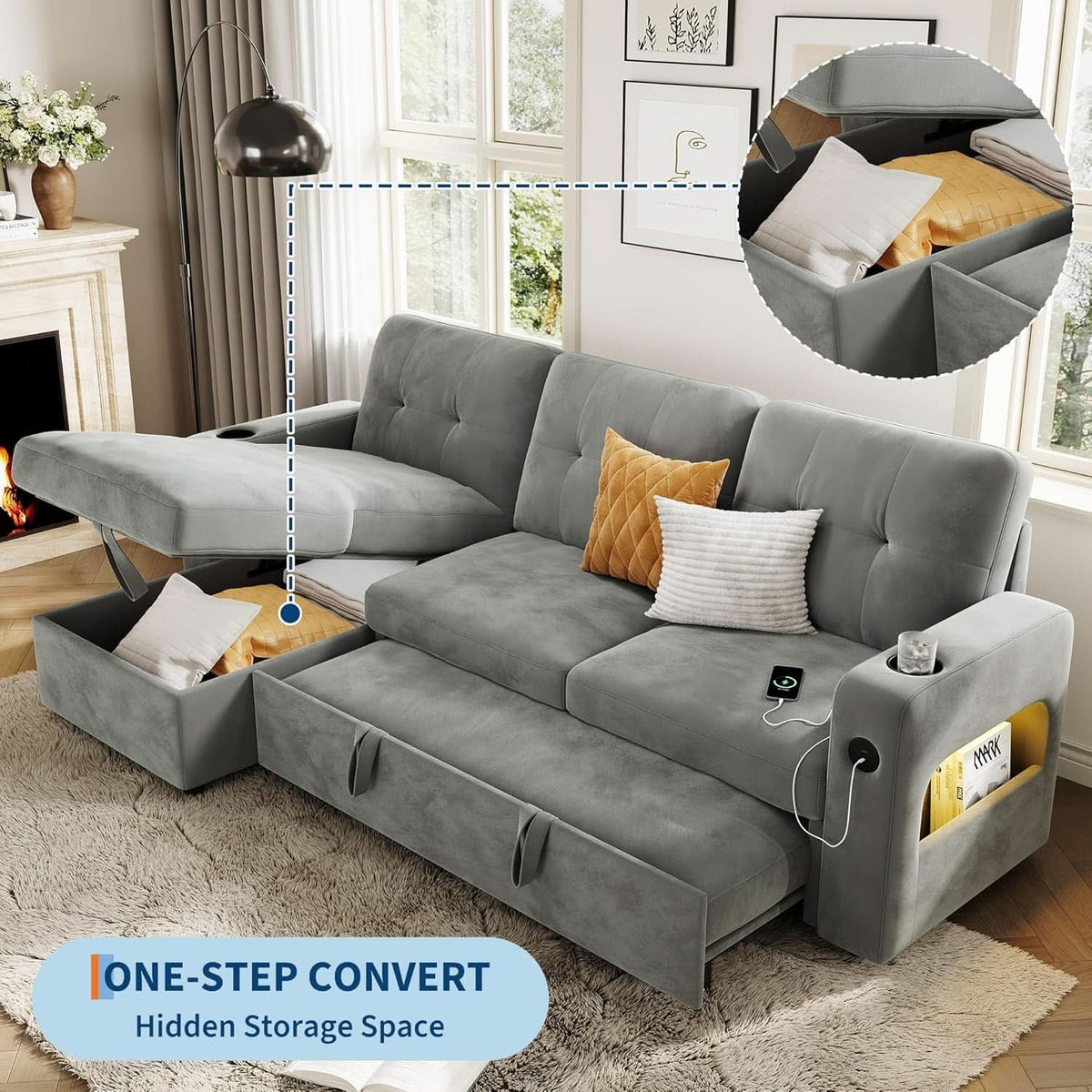84Inch LShaped Sleeper Sofa Integrated Storage System ShipItFurniture