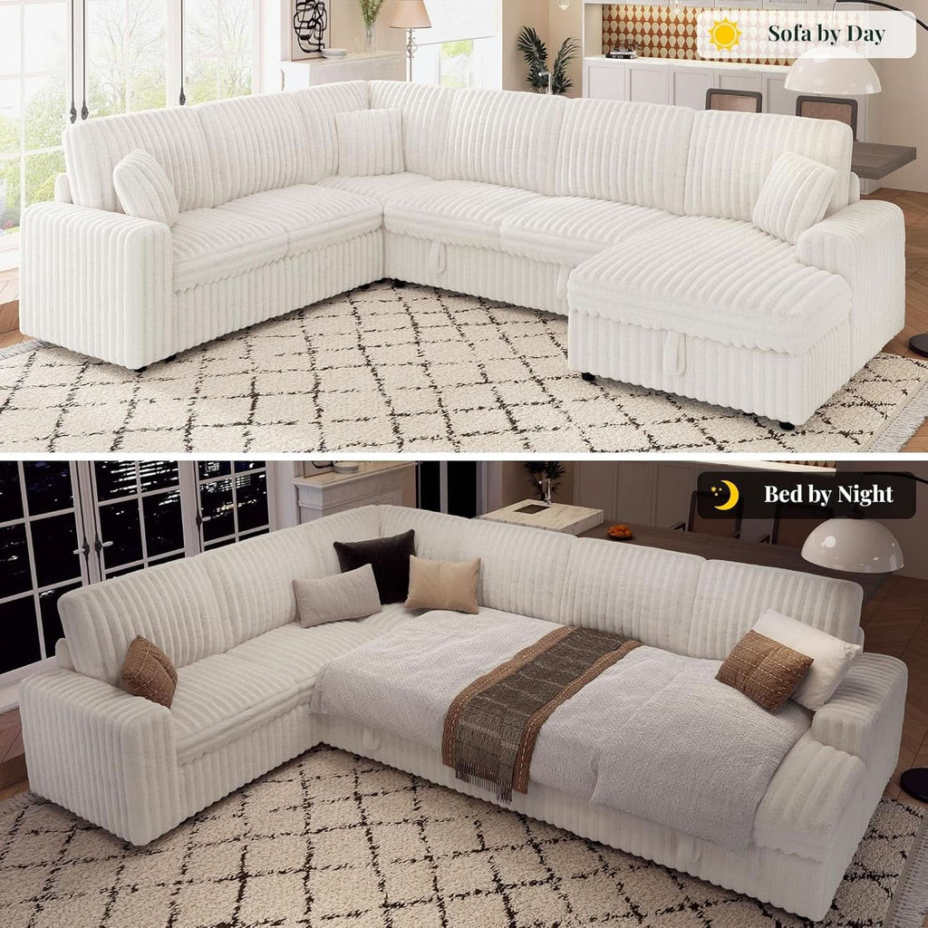 One Hundred Thirty Inch Sleeper Sofa With White Faux Fur ShipItFurniture