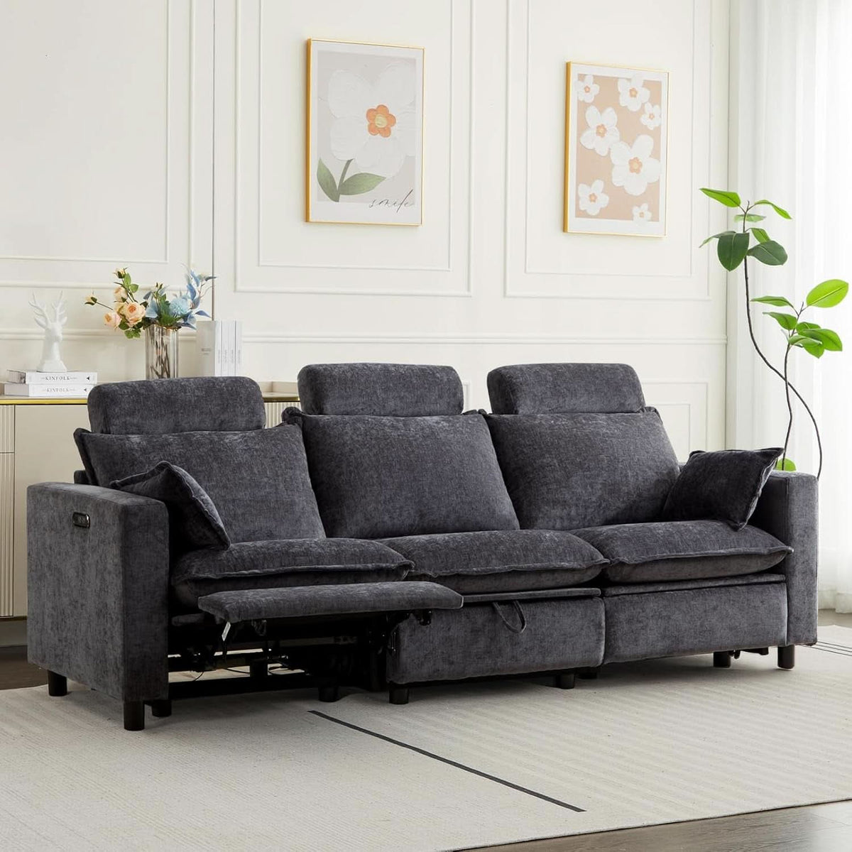 Grey Power Reclining Sofa With Ultraadjustable Headrest ShipItFurniture