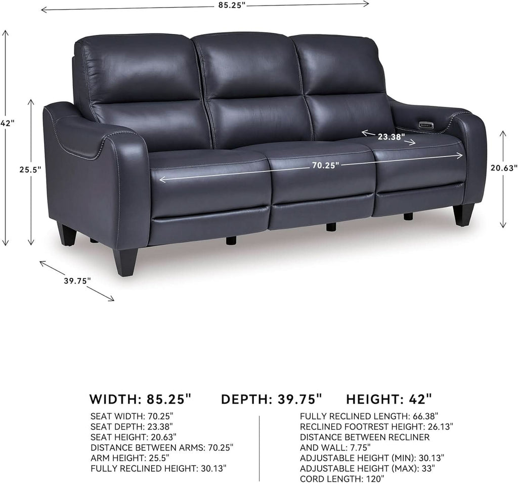 Cerulean Leather Wall Hugger Power Reclining Sofa ShipItFurniture