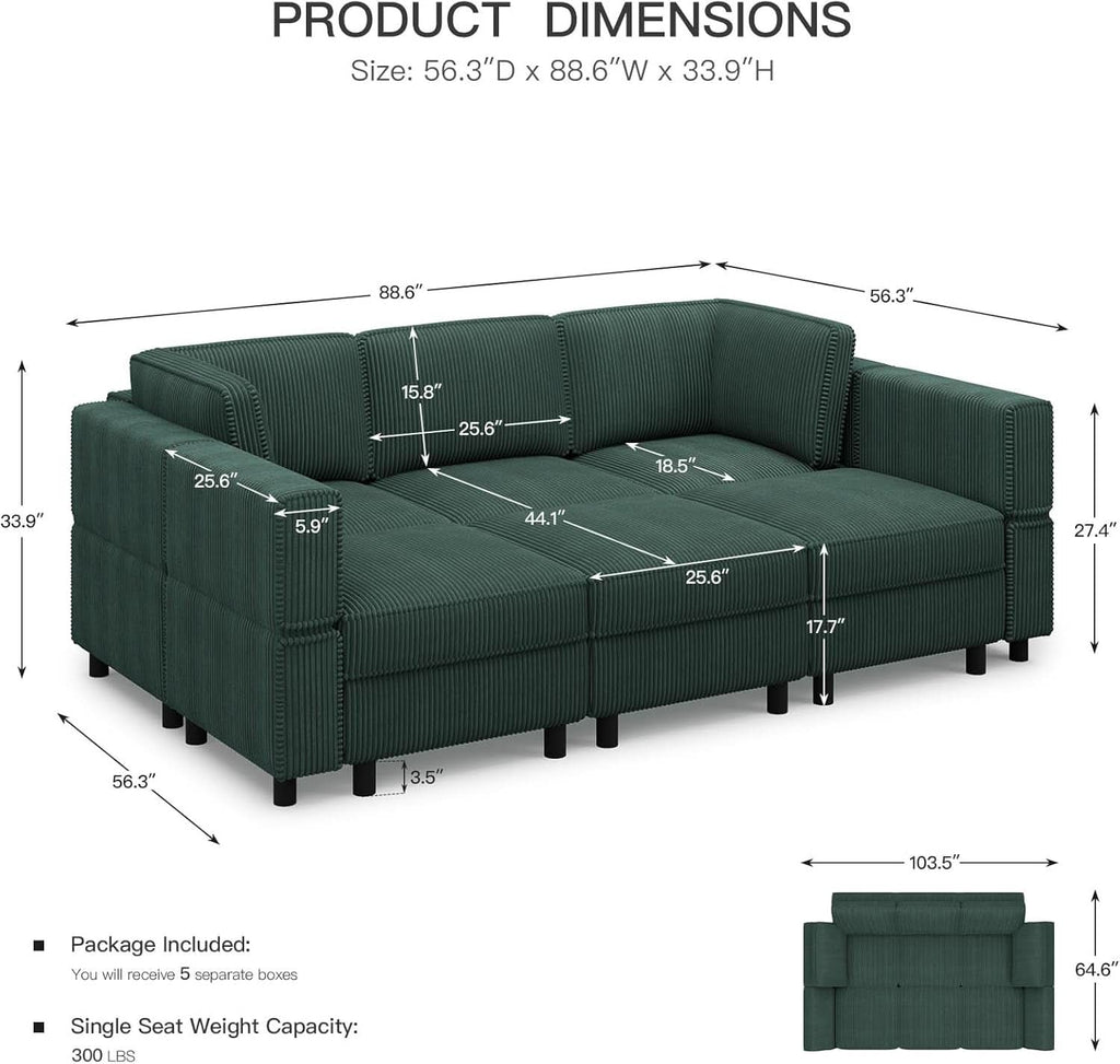 Green Modular Sectional Sofa Featuring Deep Storage ShipItFurniture
