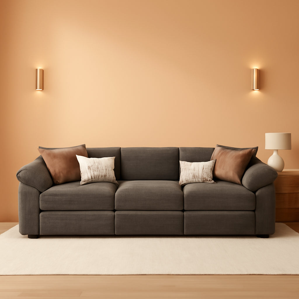 Taupe Chenille Three Seater Modular Sofa Arm rests Included ShipItFurniture