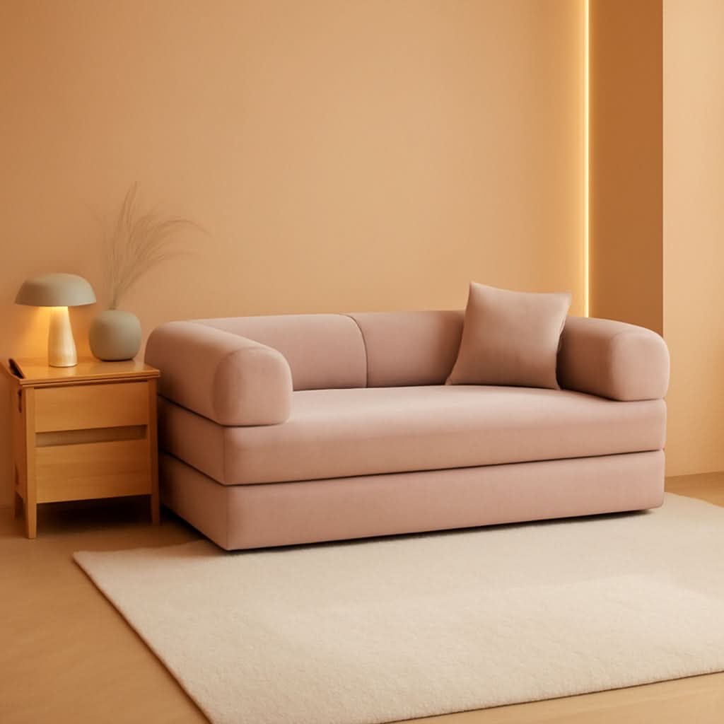 Transformable Sofa Bed QueenSize Pink Folding Frame ShipItFurniture