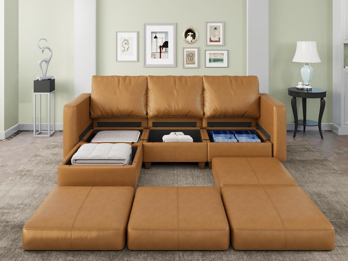 Brown Durable Modular Sectional Sofa With Hidden Storage ShipItFurniture