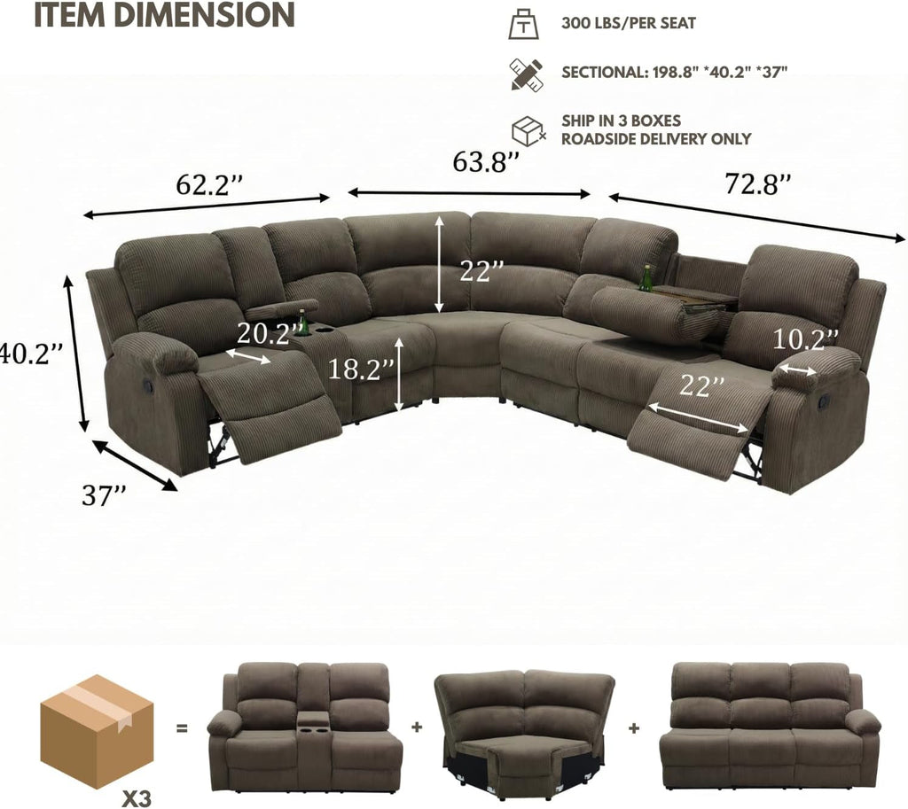 Comfortable Recliner Sectional Sofa Peanut Cup Holders ShipItFurniture