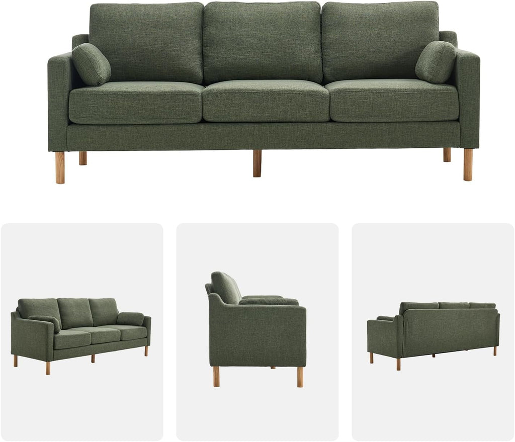 Dark green Linen Upholstered Mid Century Modern Sofa ShipItFurniture