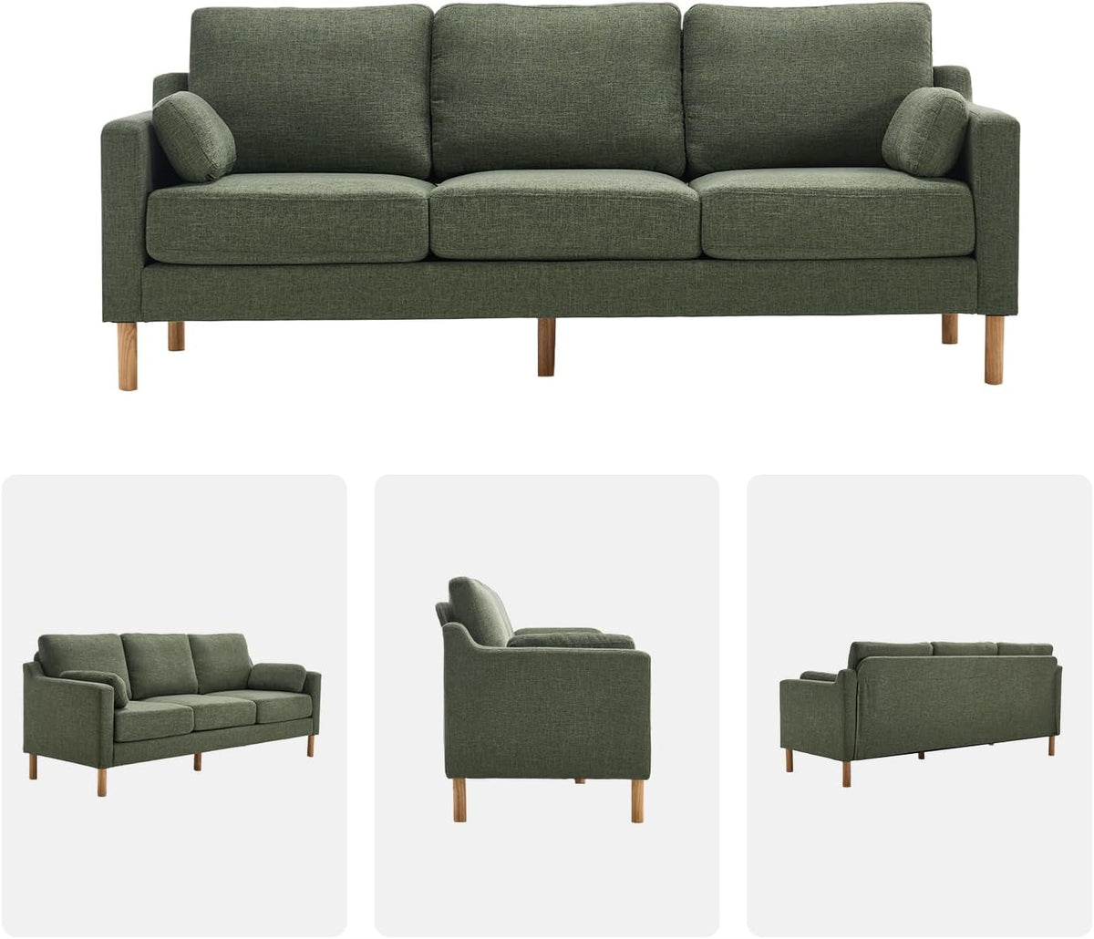 Dark green Linen Upholstered Mid Century Modern Sofa ShipItFurniture