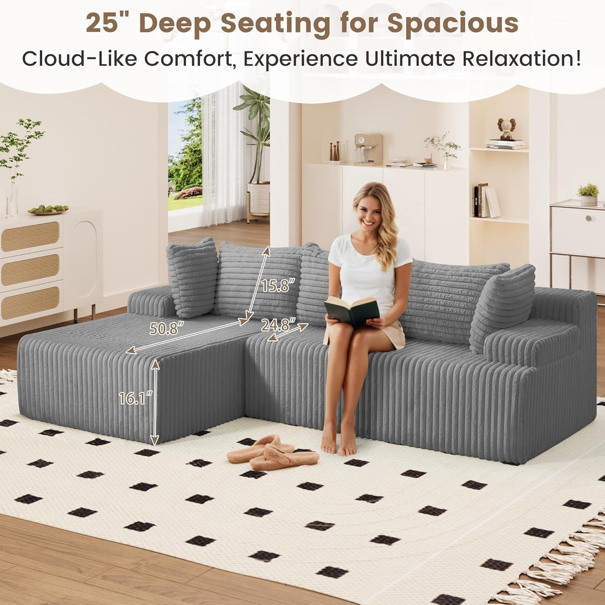 Grey Modular Cloud Sectional Sofa Detachable Pillows ShipItFurniture