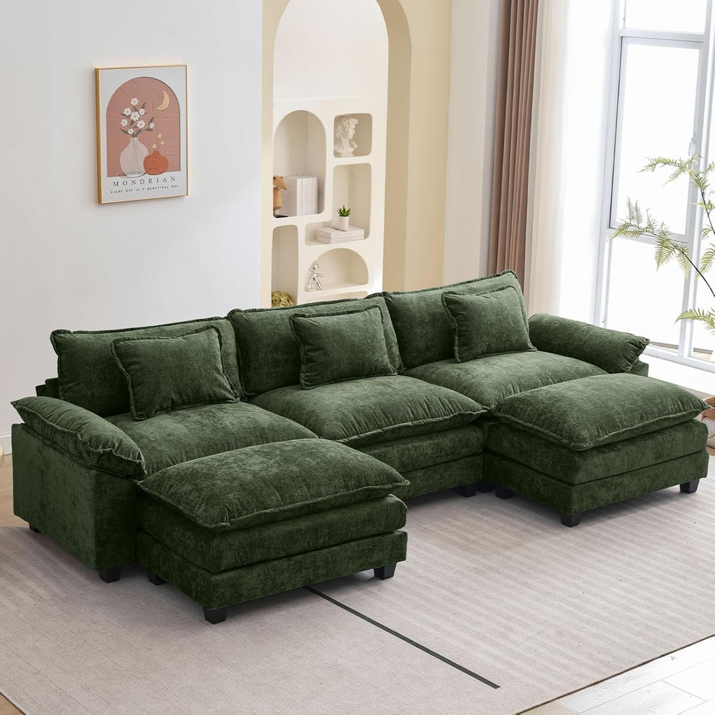 120 Inches Emerald Chenille Modular Sectional Sofa ShipItFurniture