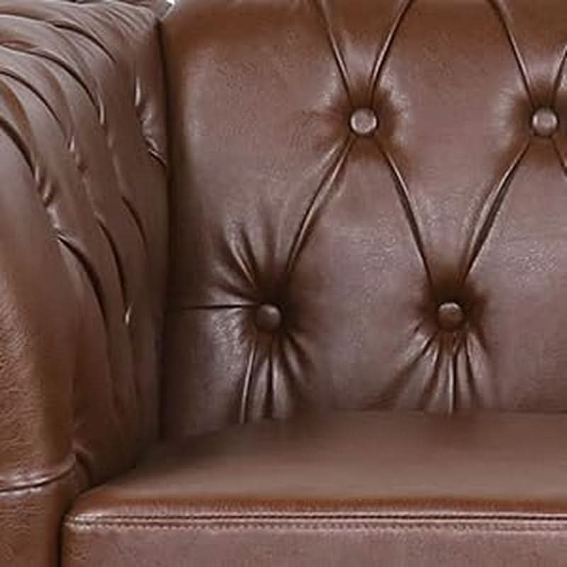 3 Piece Chesterfield Leather Sofa Set With Rolled Arms And Nailhead Trim Modern Brown Living Room Set ShipItFurniture