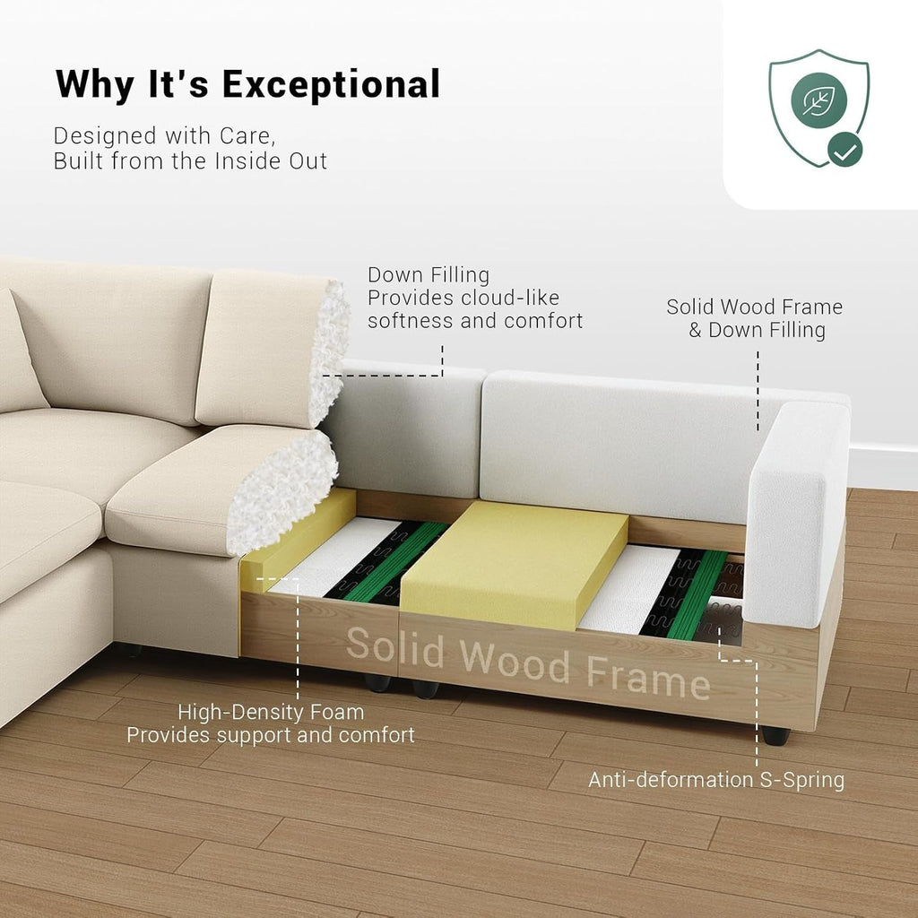 Khaki 68Inch Deep Overstuffed Modular Sectional Sofa ShipItFurniture
