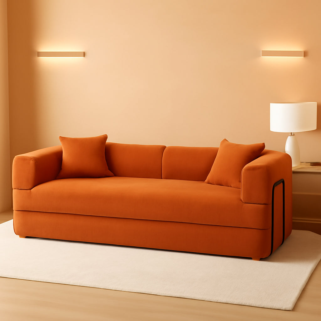 76 Inch Corduroy Premium Futon Sofa Bed For Small Spaces Orange ShipItFurniture