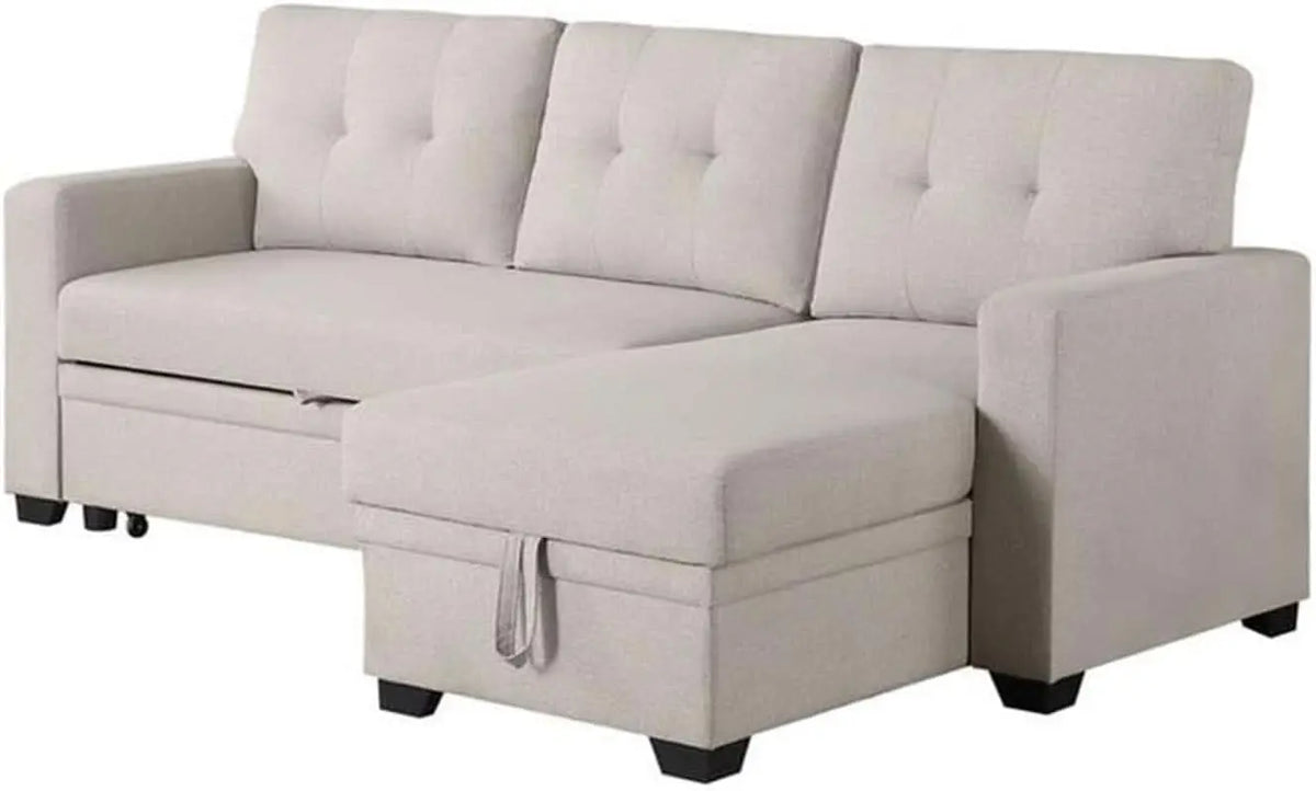 Beige L Shaped Convertible Sleeper Sectional Couch ShipItFurniture