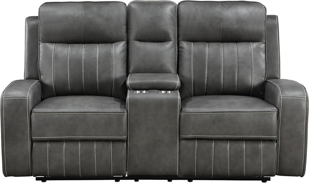 Gray Faux Leather Reclining Loveseat With Manual Recline ShipItFurniture