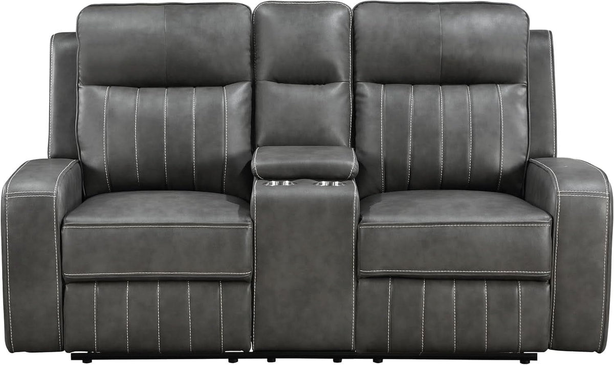 Gray Faux Leather Reclining Loveseat With Manual Recline ShipItFurniture