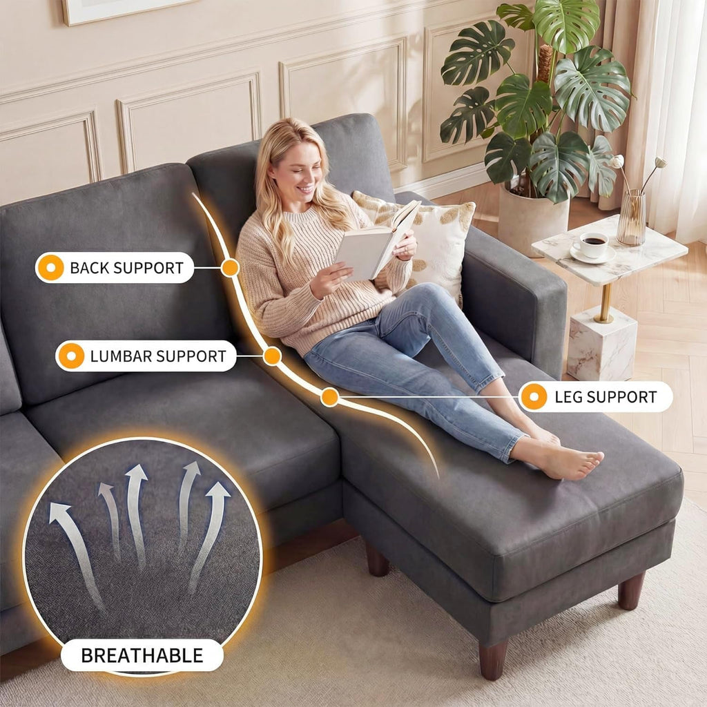 L-Shaped Sectional Sofa Graphite Grey Storage Ottoman ShipItFurniture