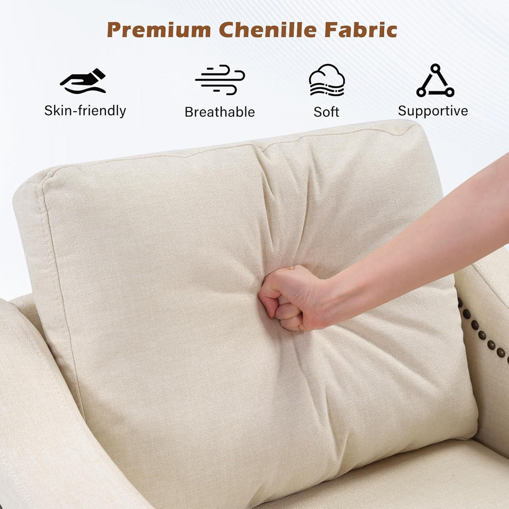 Beige ThreeSeater Upholstered Sofa With Nailhead Trim ShipItFurniture