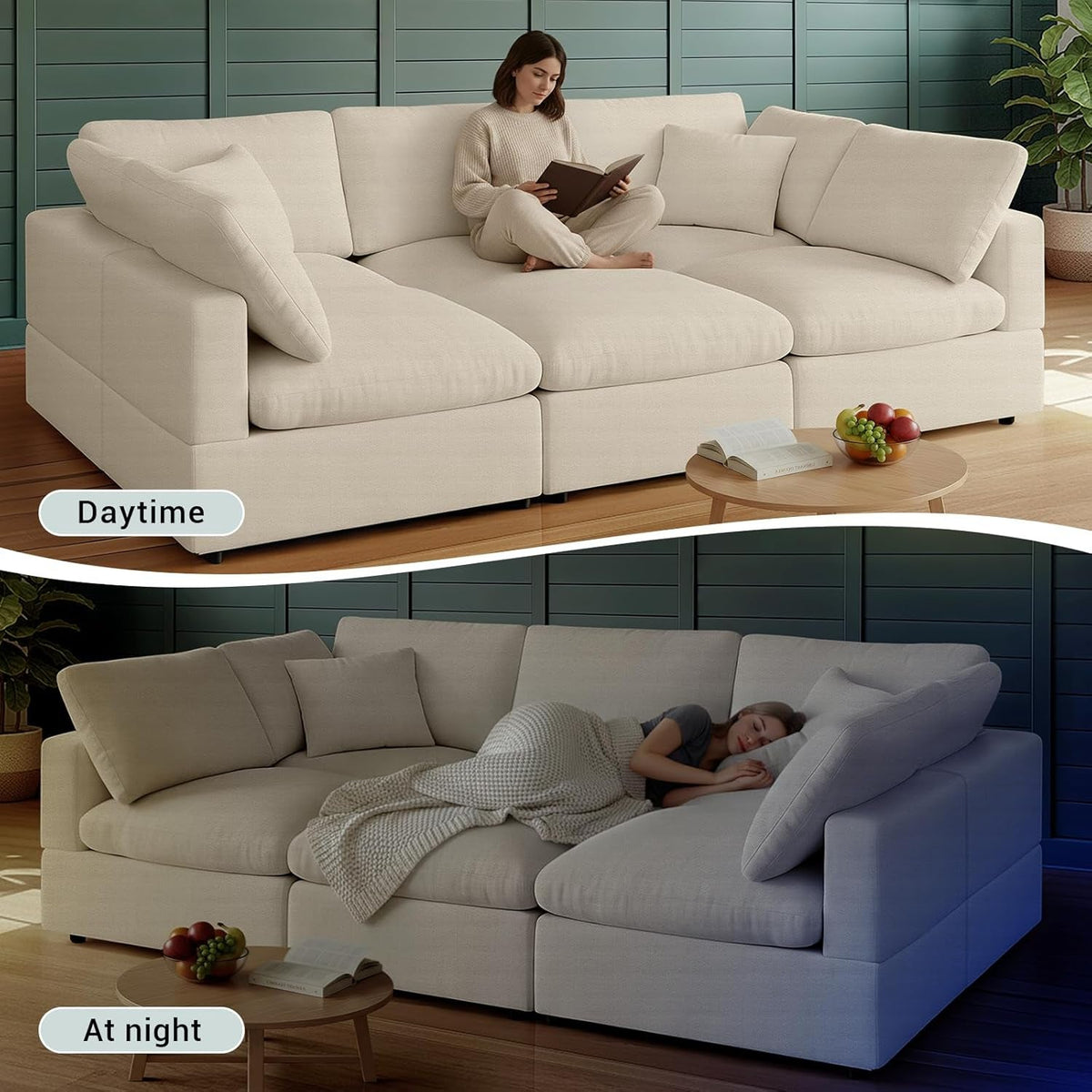 Khaki 68Inch Deep Overstuffed Modular Sectional Sofa ShipItFurniture