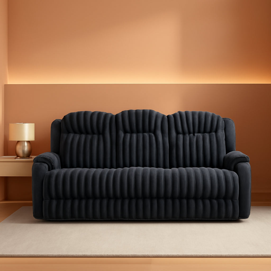 Corduroy Manual Reclining Sofa Dark Gray Three Seater ShipItFurniture