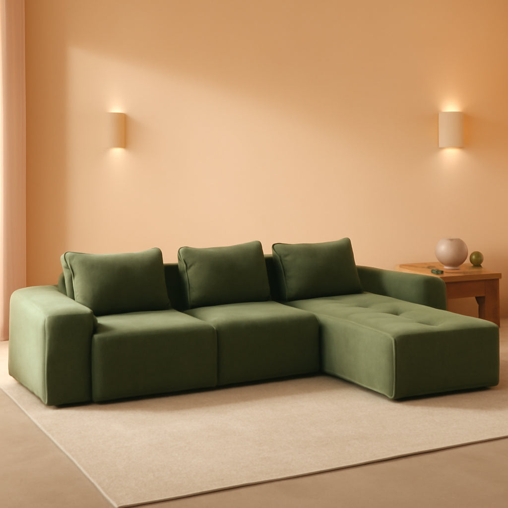 Green Corduroy 108 Inch Luxurious Sectional Sofa Set ShipItFurniture