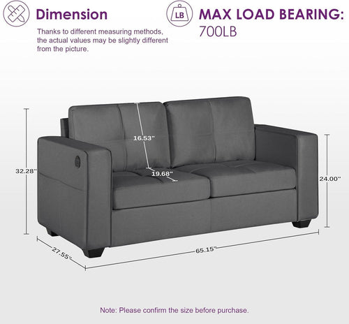 65 Inch MidCentury Tufted Upholstered Couch USB Ports-1