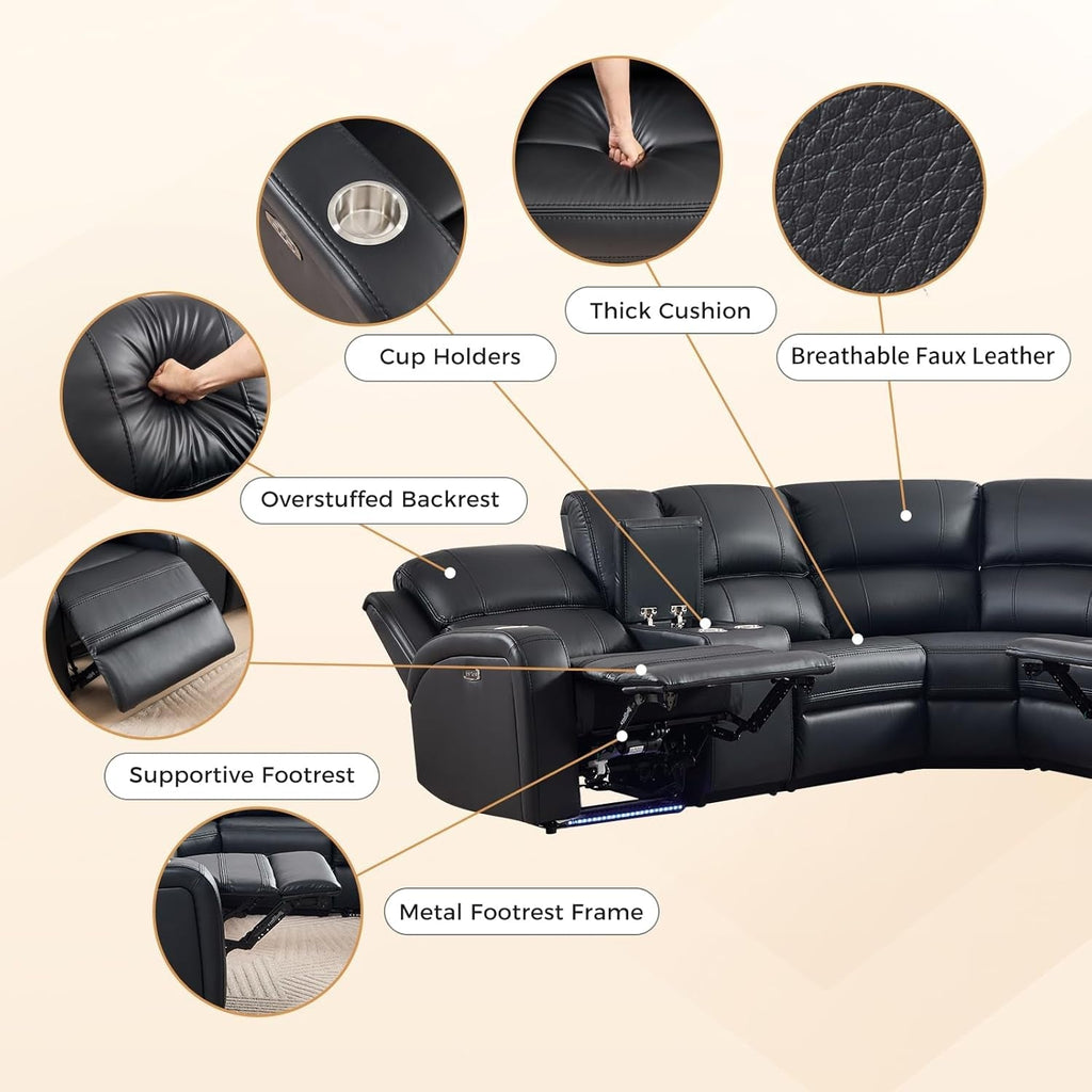 Black Motorized Reclining Sectional Sofa Featuring LED ShipItFurniture