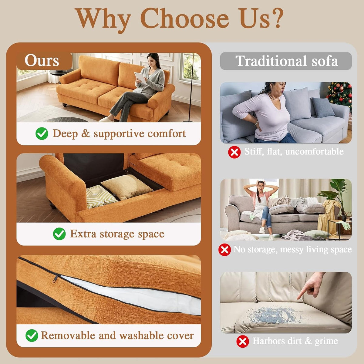 81-Inch Ginger Sofa Modern Upholstered Living Room ShipItFurniture