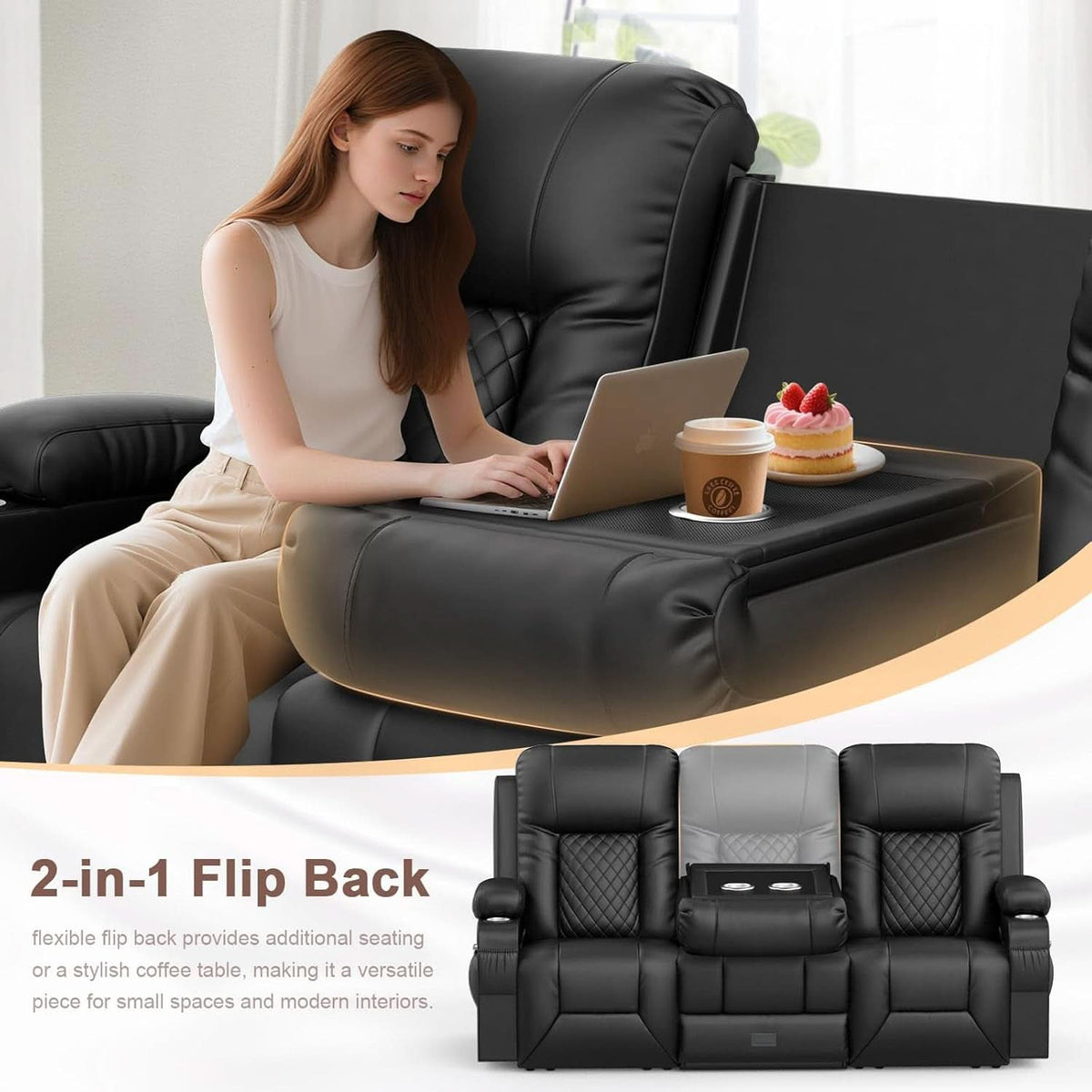 Three Seat Recliner Sofa With Flip Backrest And USB Ports ShipItFurniture