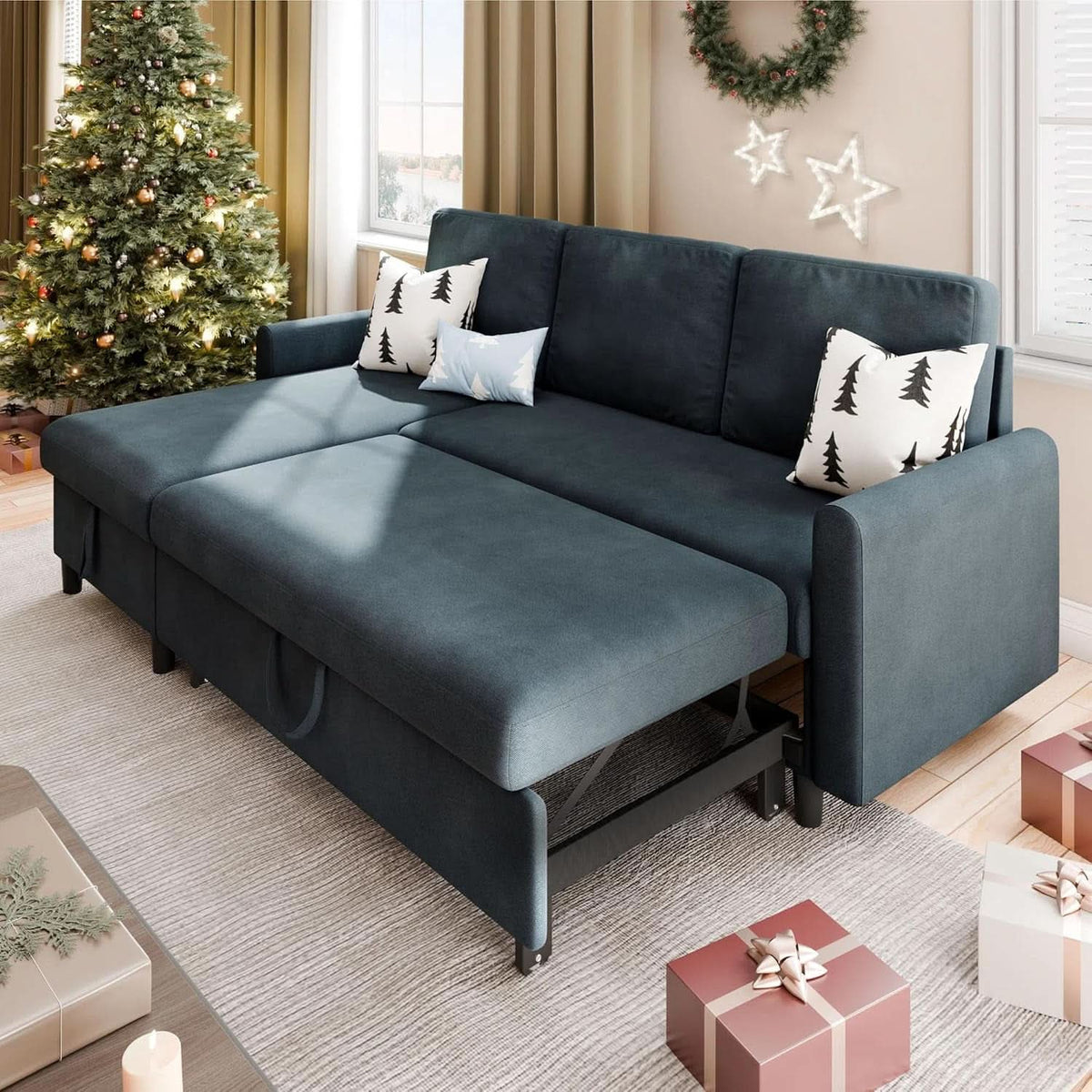 Dark Grey LShaped Convertible Sleeper Sofa Durable ShipItFurniture