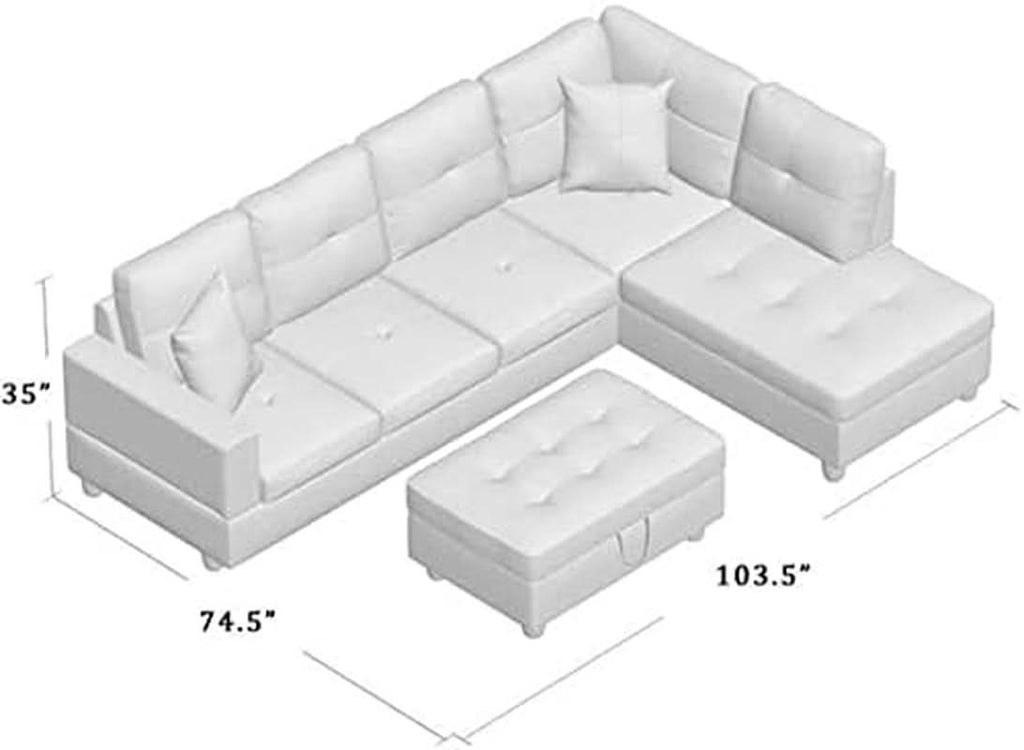 Sectional Sofa Faux Leather White L Shaped Couch Set ShipItFurniture