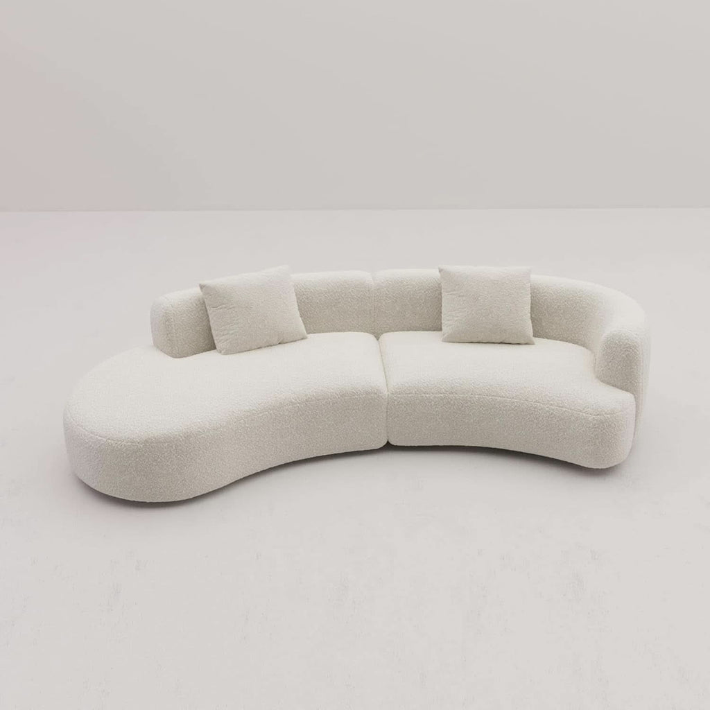 White Boucle Curved Sectional Sofa Modular Living Room ShipItFurniture